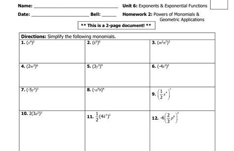 2 Rewrite expressions involving radicals and rational exponents using the properties of exponents. . Unit 6 exponents and exponential functions homework 9 geometric sequences